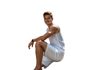 Young Man Sitting Indoors with Casual Warm Lighting