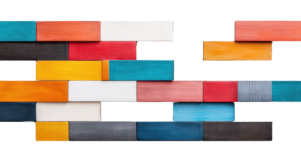 Colorful textured wooden blocks on transparent background