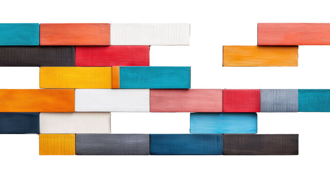 Colorful textured wooden blocks on transparent background