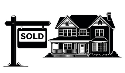 Sold house with for sale sign post in front