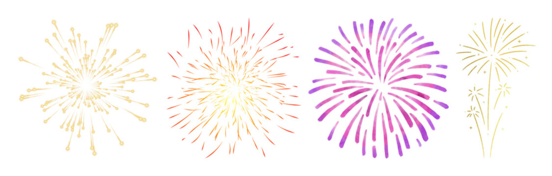 Colorful and diverse watercolor style firework bursts and sparkler illustration set
