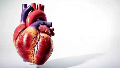 Illustration of human heart showing details of structure and function on a white background with space for text