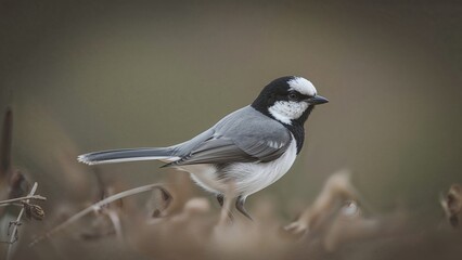 Obraz premium A bird perched on a branch, with a blurred natural background. Wildlife and nature, concept. Bird photography and wildlife habitat. The concept of avian species and natural environment