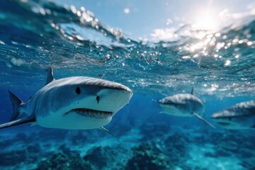 Fototapeta premium a school of sharks swimming around