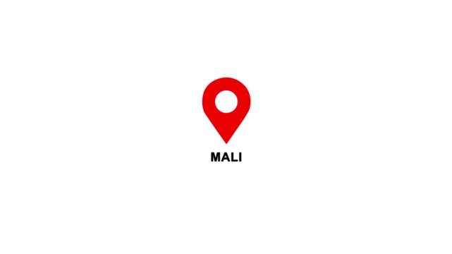 Mali country location pin animation. GPS tracking map pointer icon with alpha channel and white background, 4K video.
