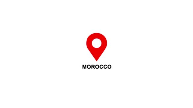 Morocco country location pin animation. GPS tracking map pointer icon with alpha channel and white background, 4K video.