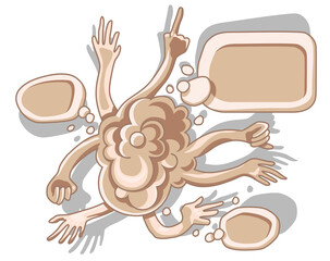 Group of Hands and Speech Bubbles. Argue Battle cartoon comic illustration. Hands in the cloud concept debates, discussions, opinions.