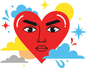 Expressive Red Heart Face Illustration for Love and Valentine's Day