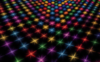 Vibrant Multicolor Starbursts on Dark Background