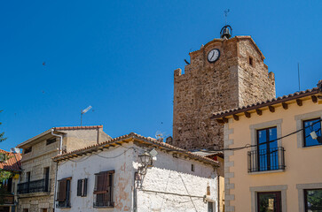 Old town of Buitrago del Lozoya, Spain, with the medieval Albarrana Tower (Clock Tower)