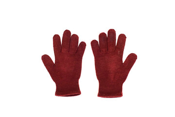 Obraz premium Pair Of Crimson Textured Winter Gloves Isolated On White Background Studio Shot Detailed Texture