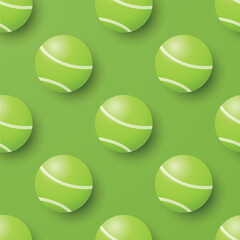 3d Tennis Ball Seamless Pattern, Vector Illustration. Green Vector Background with 3d Tennis Balls. Repeat Tile for Sports Design, Tennis Ball Pattern for Textile, Packaging, Gift Wrap, Fabric