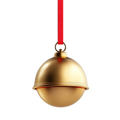 A golden Christmas bell hanging from a red ribbon png transparent