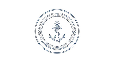 Circular nautical emblem showing a classic anchor centered inside a compass ring with rivets and measurement marks evoking maritime heritage and navigation.