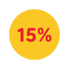 Vibrant 15% Discount Promotional Badge Design for Sales and Marketing Campaigns, Eye-catching Yellow Circle with Bold Red Text