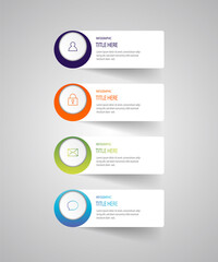 Infographic elements with icons and text boxes in four different colors