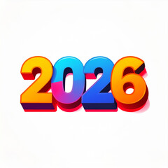 Vibrant 3D 2026 Year Celebration Design with Colorful Festive Elements &ndash; Bright New Year Graphic, Modern 3D Typography Artwork for Holiday Greetings 