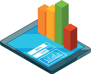 A tablet with a graph on it showing a percentage of something