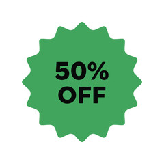 Dynamic Green Sale Badge Featuring 50% Off Discount for Enhanced Marketing Promotions and Attention-Grabbing Advertising