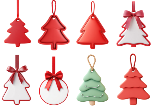 Christmas tree ornaments with red and white designs. - Powered by Adobe