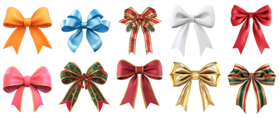 A collection of colorful Christmas bows with a png transparent
