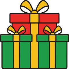 A set of colorful vector gift boxes with bows and ribbons for a Christmas, birthday, or holiday celebration