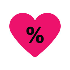 Stylized pink heart symbol with percentage sign, modern graphic design element for love, discounts, promotions, and Valentine's Day themes in vibrant color palette