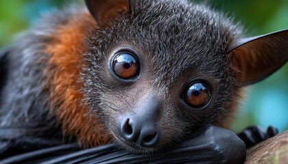 Fototapeta premium close-up of the face of an american fruit bat, showing its large eyes and pointed nose