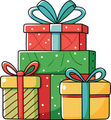 A colorful gift boxes vector illustration with bows and ribbons for Christmas, birthday, and holiday celebrations