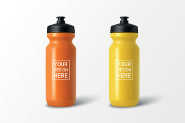 Vector 3d Realistic Sports Water Bottle Set, Isolated. Blank Plastic Cycling Water Bottle with Black Cap. Water Bottle Template. Vector Sport Bottle for Fitness, Gym, Branding, Packaging Design