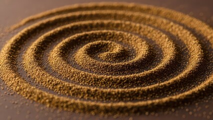 Serene spiral design created with fine-grained brown powder, capturing a meditative pattern