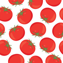 Tomato Seamless Pattern, Vector Illustration. Red Tomatoes on White Background. Repeat Tile for Kitchen Design, Tomato Wallpaper, Textile, Packaging, Wrapping Paper, Fabric