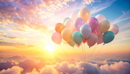 Pastel Balloons Floating in Dreamy Sunrise Sky