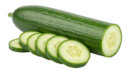Fresh green cucumber sliced into rounds with one whole cucumber on a black background vegetable