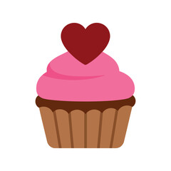 Delicious Cupcake with Pink Frosting and Heart Decoration for Celebrations, Valentine's Day, and Sweet Treat Promotions
