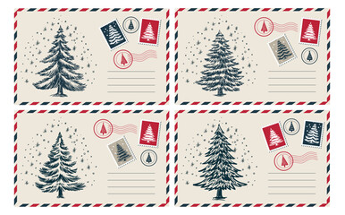 Christmas postcard with tree, New Year card	
