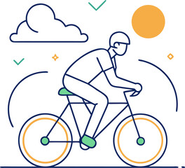 Naklejka premium Minimalist line art vector of a person cycling outdoors on a sunny day, representing cardio and exercise, white background.