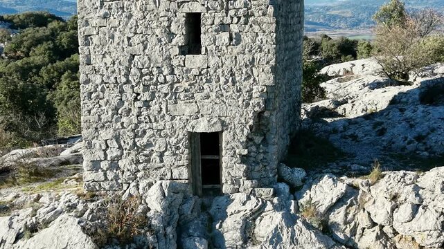 Pic St Loup, Herault, France. Tower in the mountain.