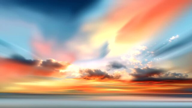 Abstract gradient of sunset sky colors, blurred clouds, dreamy calm, smooth backdrop, with copy space.