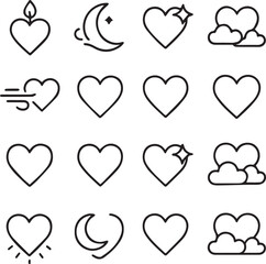Romantic Valentine Atmosphere Element Icons in Clean Minimal Line Style
