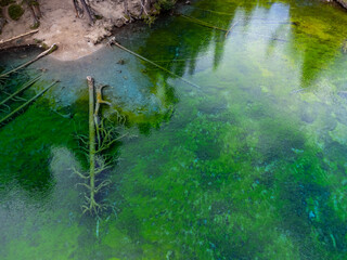 View of the magnificent green lake in a narrow valley (Névache - France)