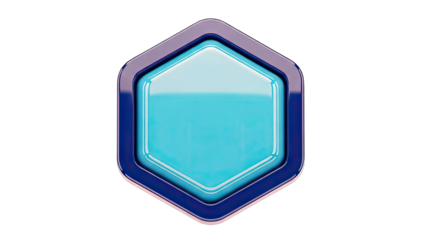3D Hexagon Button with Glossy Finish on White Background