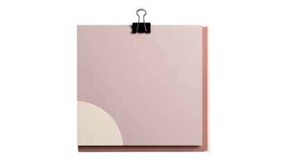 Blank paper card with black binder clip mockup isolated on transparent background