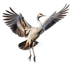 Fototapeta premium Majestic sandhill crane soars with grace on a white background