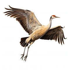 Obraz premium Illustration of a sandhill crane gracefully soaring through the air with its wings spread wide