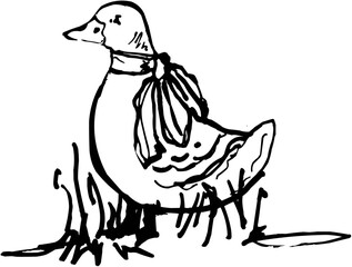 Line Art Outline Cute Duck Bird with Decorative Bow