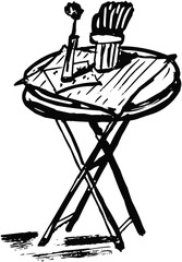 Hand-Drawn Sketch Folding Table with Flower Vase Outline