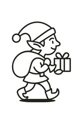 “minimal holiday elf outline with gift bag