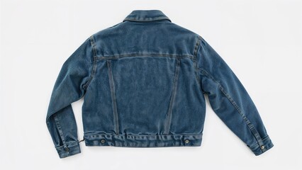 Denim jacket viewed from the back. Blue denim clothing item. Fashion and apparel. The style of casual outerwear. The concept of casual fashion.