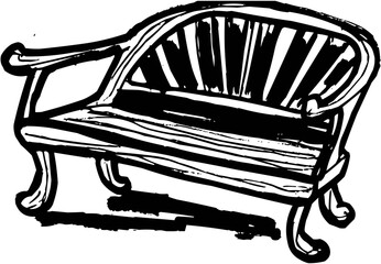 Hand-Drawn Sketch Simple Isolated Wooden Garden Bench